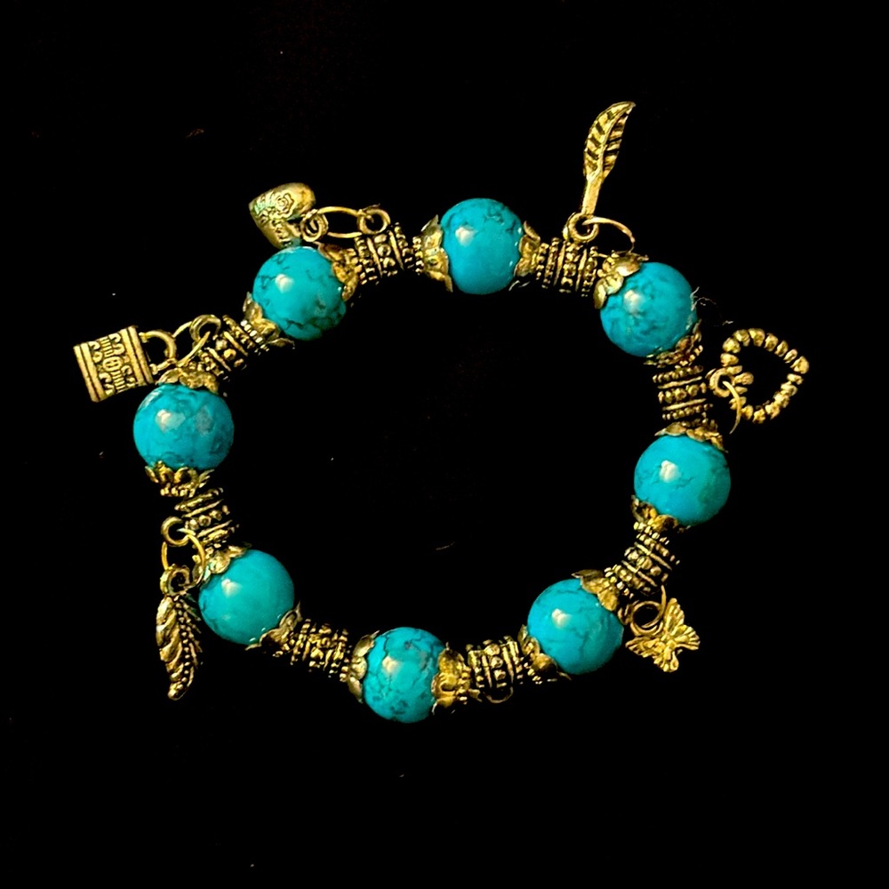Silver and Turquoise Charm Bracelet